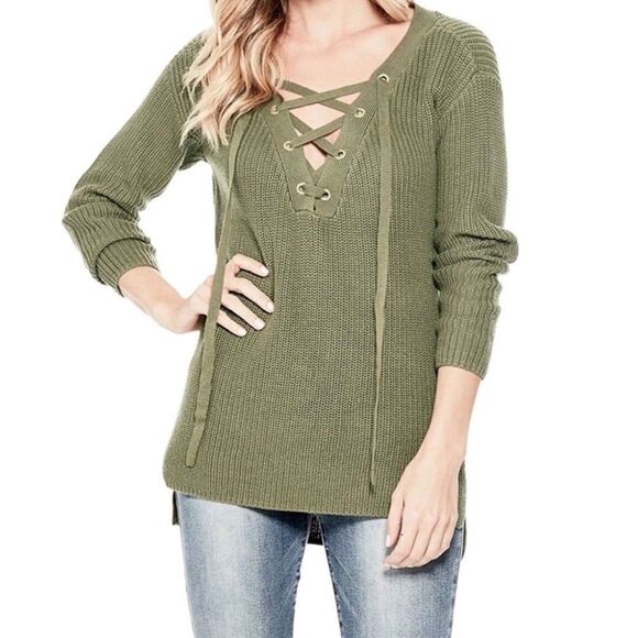 GUESS Khloe Lace-Up Sweater in Green - Picture 10 of 13